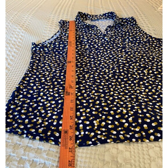 Jones New York Blouse Size ? 1X or 2X + Stretch Navy Polka Dot Sleeveless Collar - Picture 11 of 11